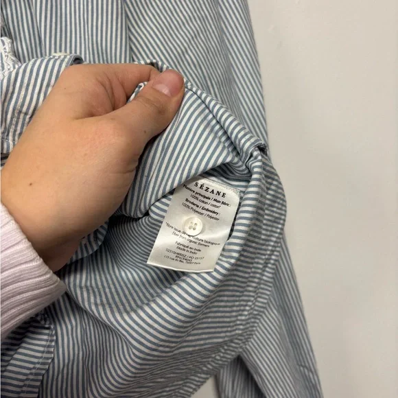 Sezane Striped Blue White Cotton Lace Chloe Blouse Size M/40 - Picture 6 of 6